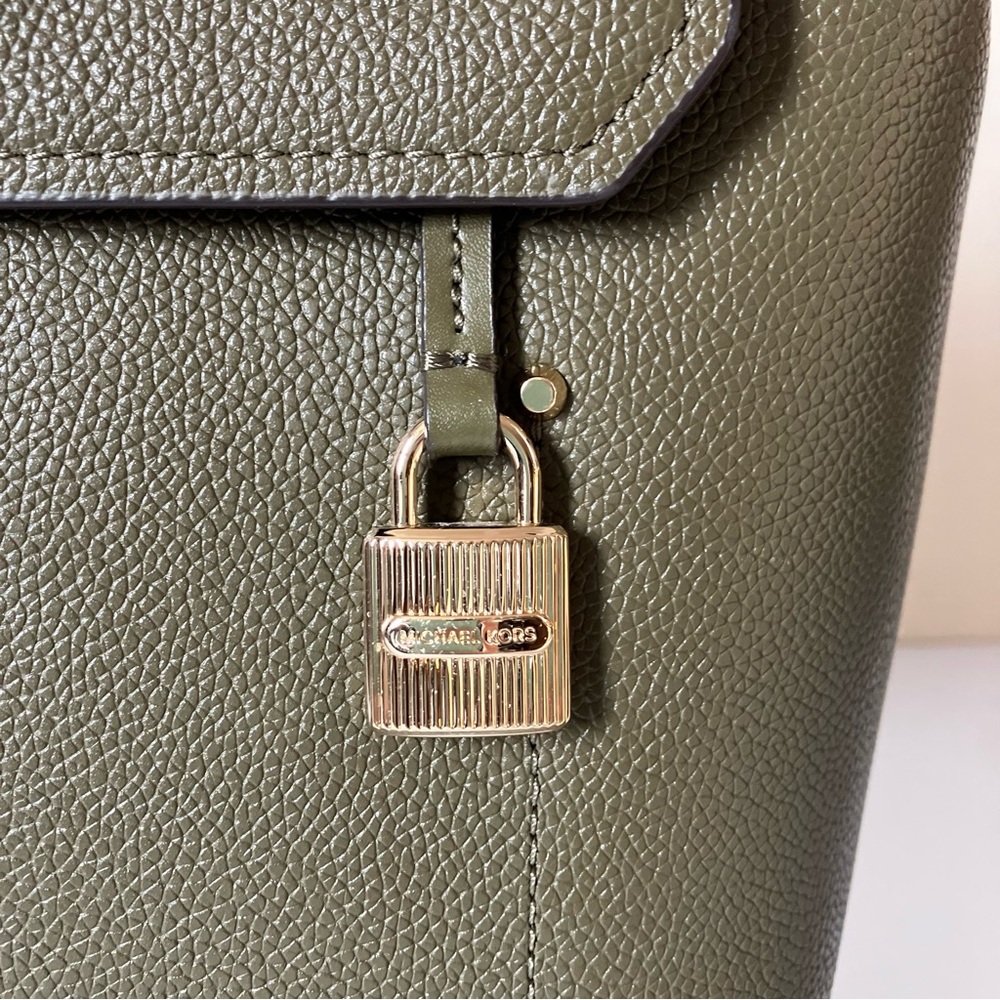 Michael Kors Hayes Medium Leather Backpack in Olive Green - Picture 3 of 9